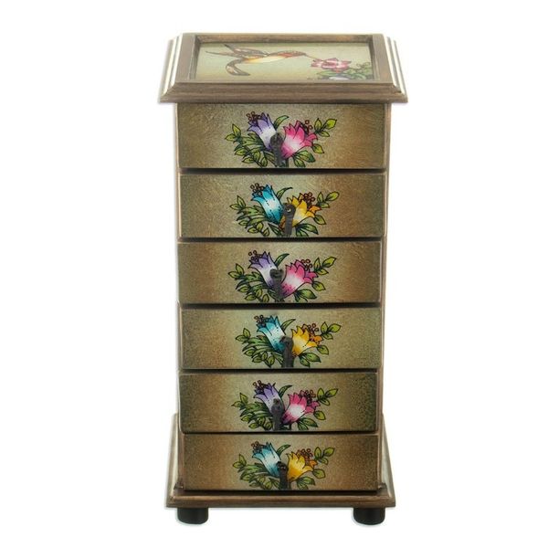 Alternate image for Hummingbirds Reverse Painted Glass Jewelry Box from Peru Flying Hummingbirds