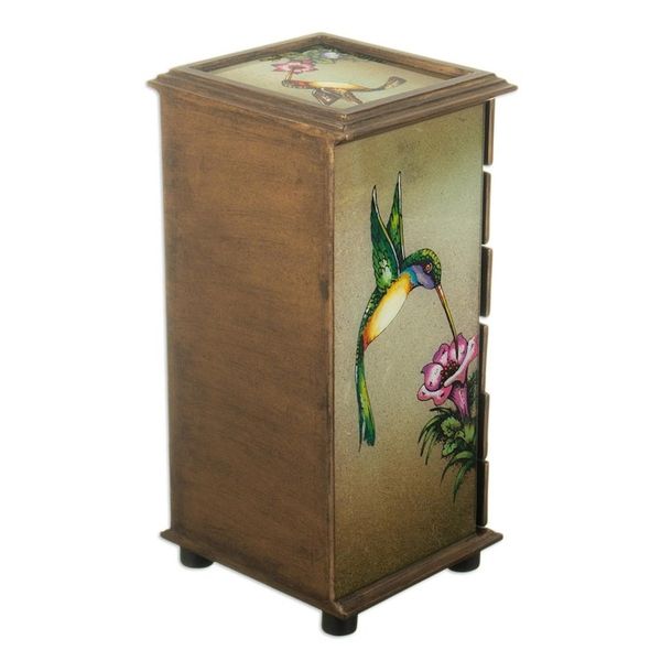 Alternate image for Hummingbirds Reverse Painted Glass Jewelry Box from Peru Flying Hummingbirds