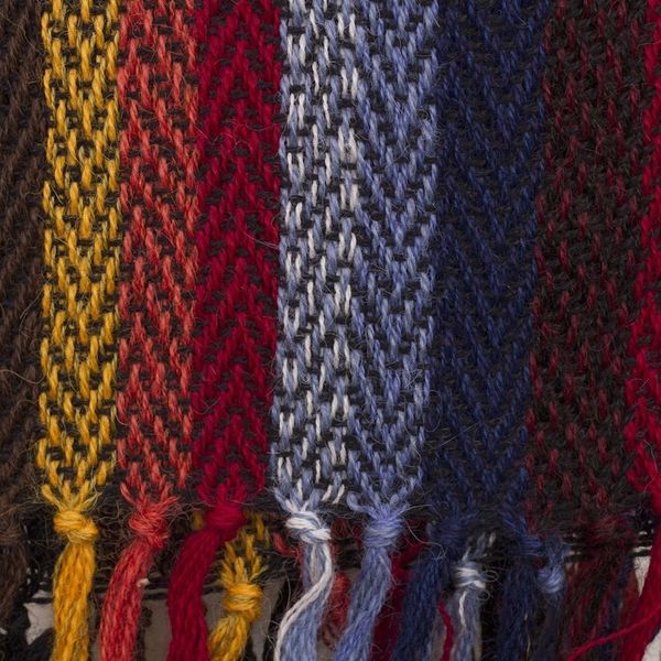 Alternate image for Black with Colorful Stripes Handwoven 100 Alpaca Scarf Mountain Evening
