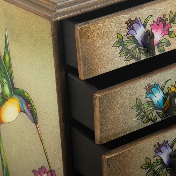 Alternate image for Hummingbirds Reverse Painted Glass Jewelry Box from Peru Flying Hummingbirds