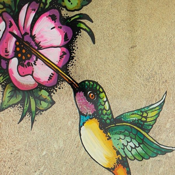 Alternate image for Hummingbirds Reverse Painted Glass Jewelry Box from Peru Flying Hummingbirds