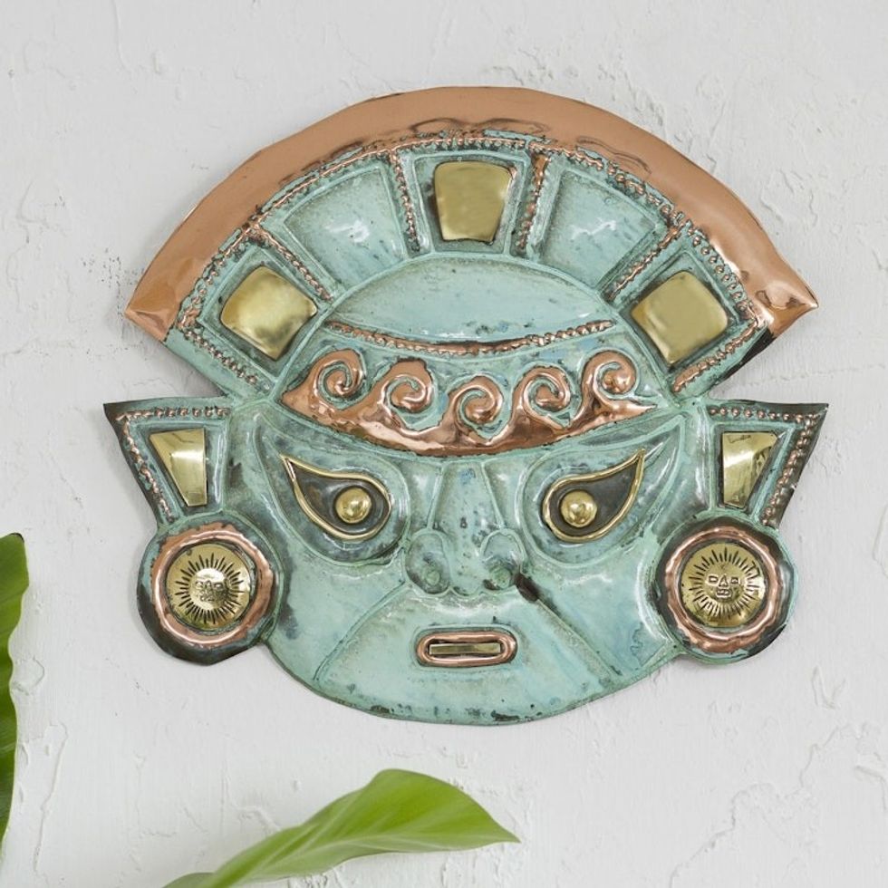 Copper Moche Mask Wall Art 'Warrior's Courage'