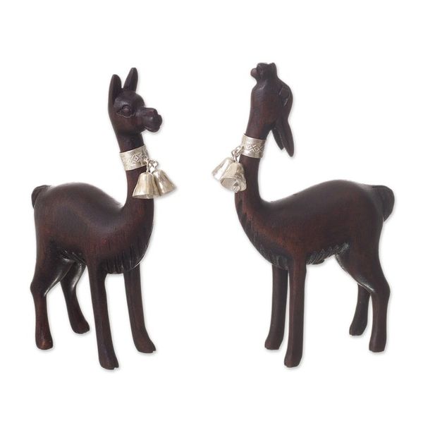 Alternate image for Cedar Wood and Sterling Silver Vicua Figurines Pair Andean Vicuas