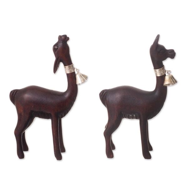 Alternate image for Cedar Wood and Sterling Silver Vicua Figurines Pair Andean Vicuas