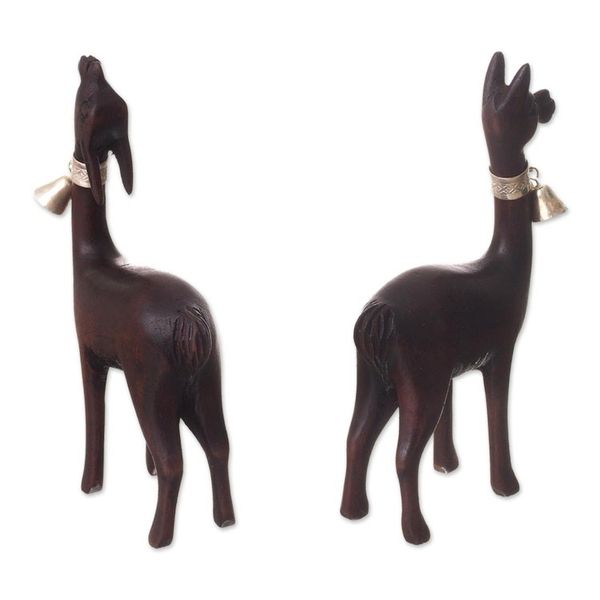 Alternate image for Cedar Wood and Sterling Silver Vicua Figurines Pair Andean Vicuas