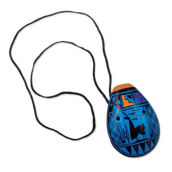 Alternate image for Ceramic Ocarina with Llama Motif Handcrafted in Peru Blue Wind