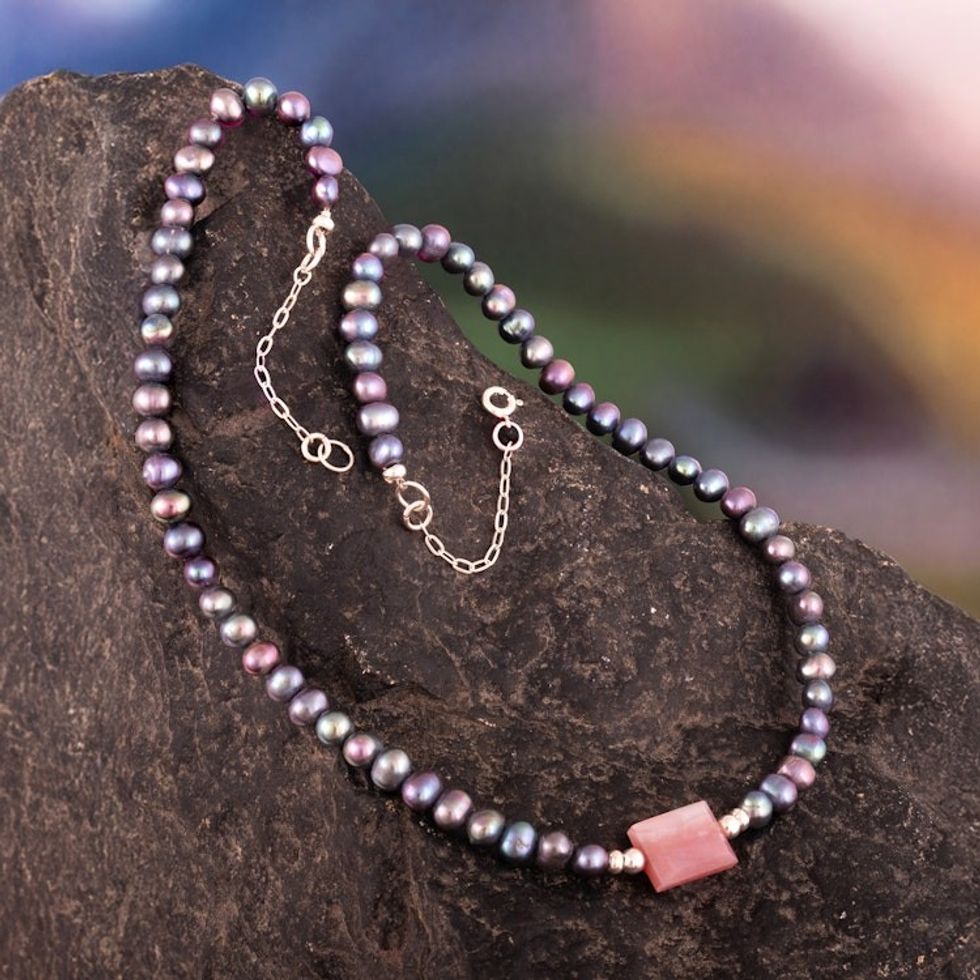 Peacock Pearl and Natural Opal Stone Beaded Pendant Necklace 'Genuine Hope'