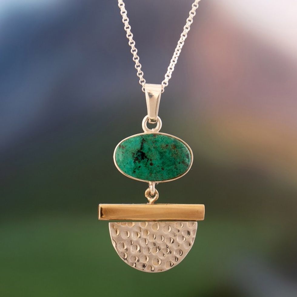 Modern 18k Gold-Plated Natural Chrysocolla Pendant Necklace 'Hypnotic Calm'