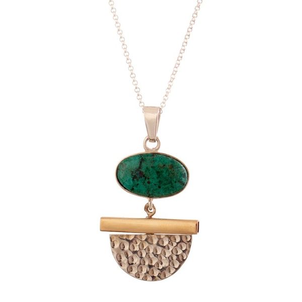 Alternate image for Modern 18k Gold-Plated Natural Chrysocolla Pendant Necklace Hypnotic Calm