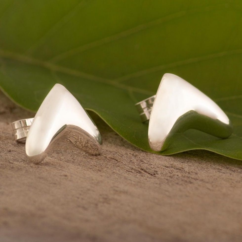 Peruvian Sterling Silver Boomerang Button Earrings 'Boomerang'
