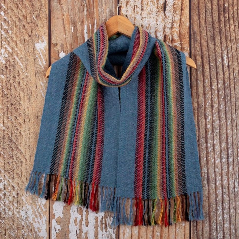100 Alpaca Striped and Fringed Scarf Hand-Woven in Peru 'After The Rain'