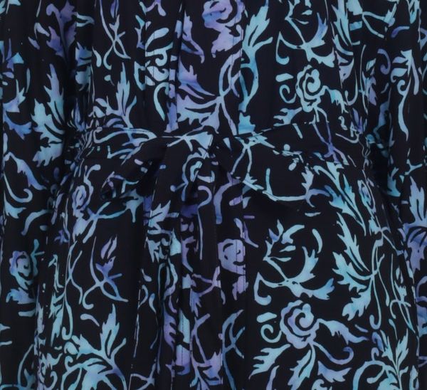 Alternate image for Rayon Black Long Robe with Blue Purple Batik Floral Print Twilight Roses
