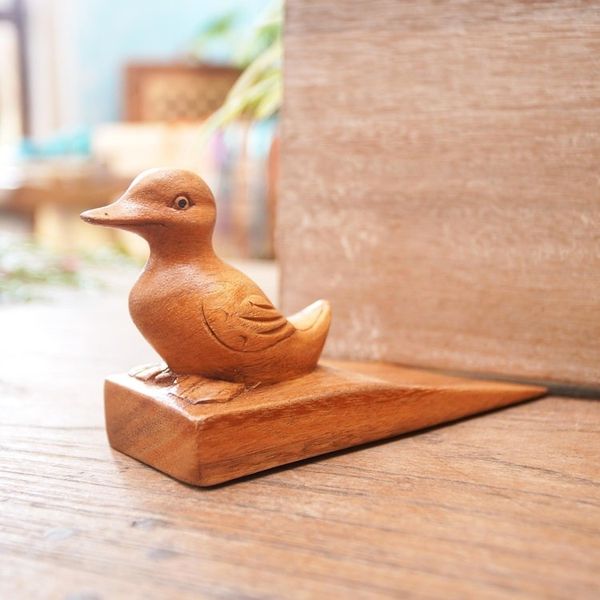 Alternate image for Handcrafted Suar Wood Duck Doorstop in Brown from Bali Helpful Duck in Brown