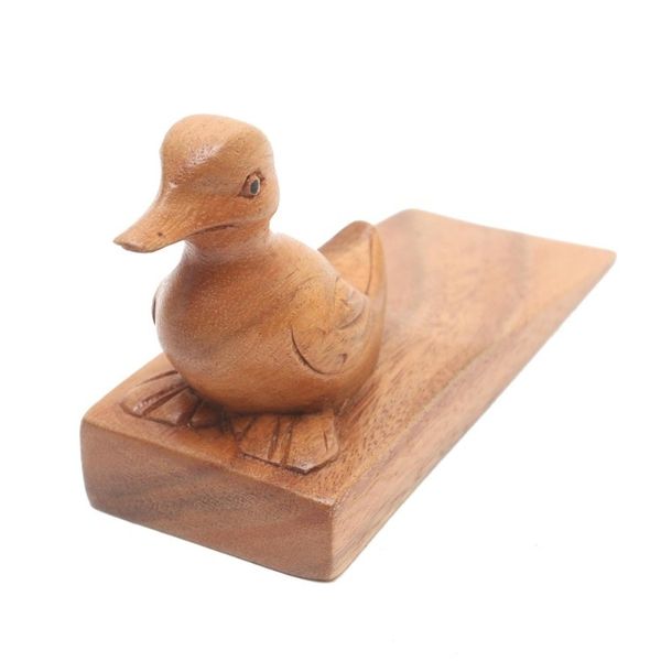 Alternate image for Handcrafted Suar Wood Duck Doorstop in Brown from Bali Helpful Duck in Brown