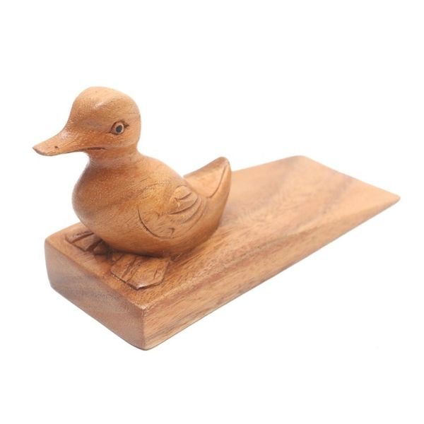 Alternate image for Handcrafted Suar Wood Duck Doorstop in Brown from Bali Helpful Duck in Brown