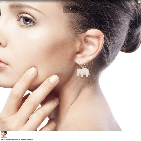 Alternate image for Sleek Cow Bone Carved Elephant Earrings with Silver Hooks White Elephant