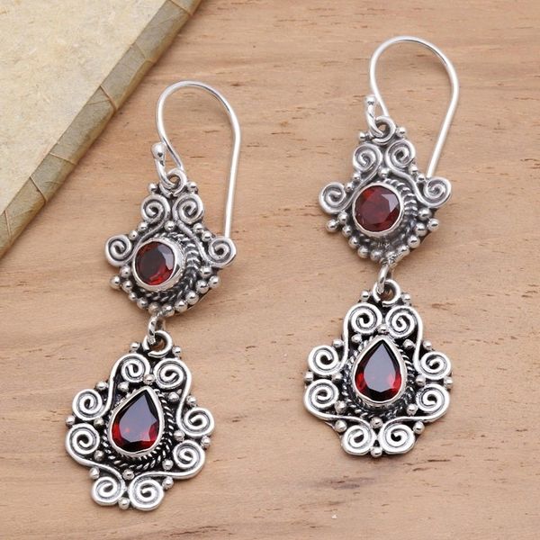 Alternate image for Sterling Silver and Garnet Dangle Earrings Garden Charm