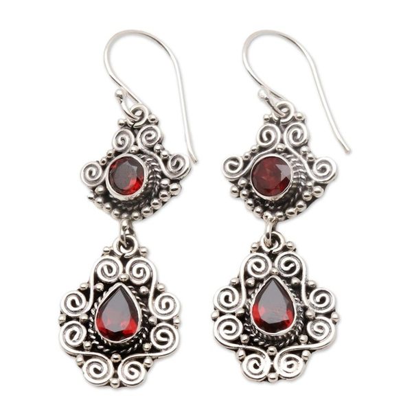 Alternate image for Sterling Silver and Garnet Dangle Earrings Garden Charm