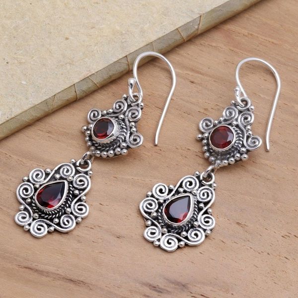 Alternate image for Sterling Silver and Garnet Dangle Earrings Garden Charm