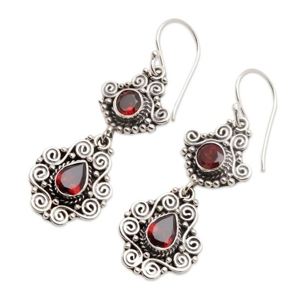 Alternate image for Sterling Silver and Garnet Dangle Earrings Garden Charm