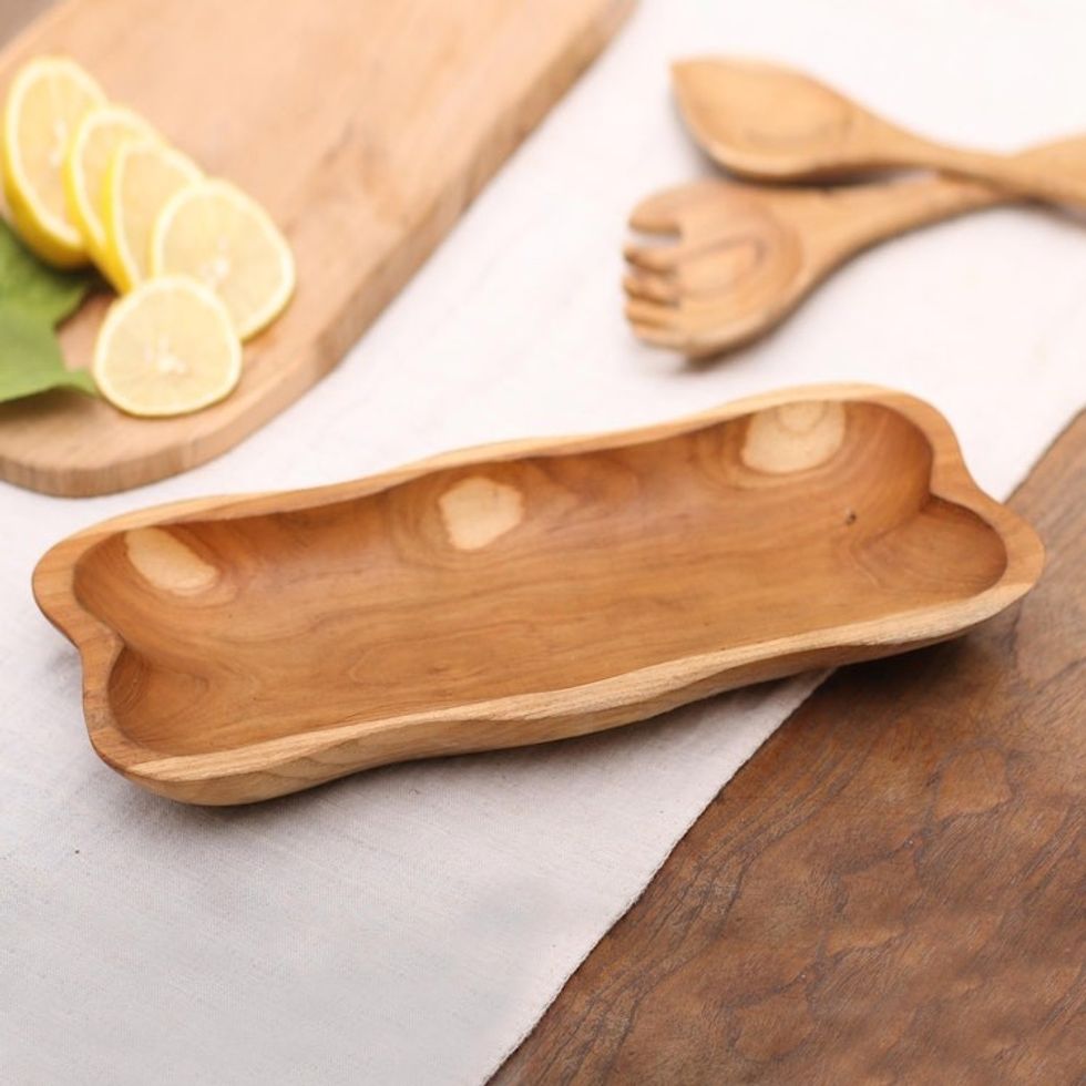 Wavy Teak Wood Appetizer Platter from Bali 'Bali Wave'