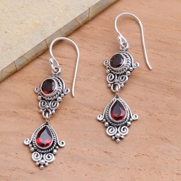 Alternate image for Hand Crafted Garnet Dangle Earrings Traditional Ways