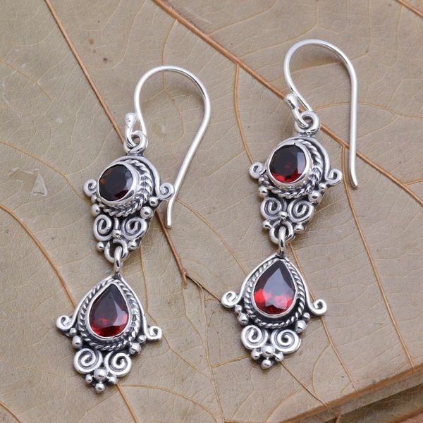 Alternate image for Hand Crafted Garnet Dangle Earrings Traditional Ways