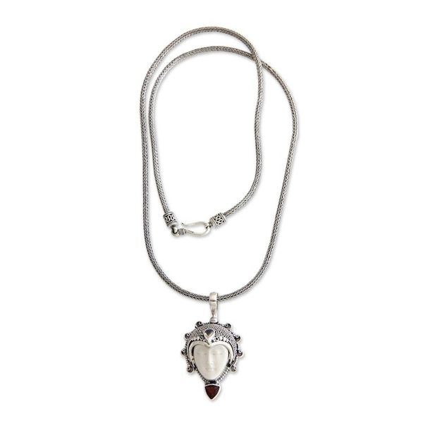 Alternate image for Garnet and Bone Silver Pendant Necklace Princess Aura