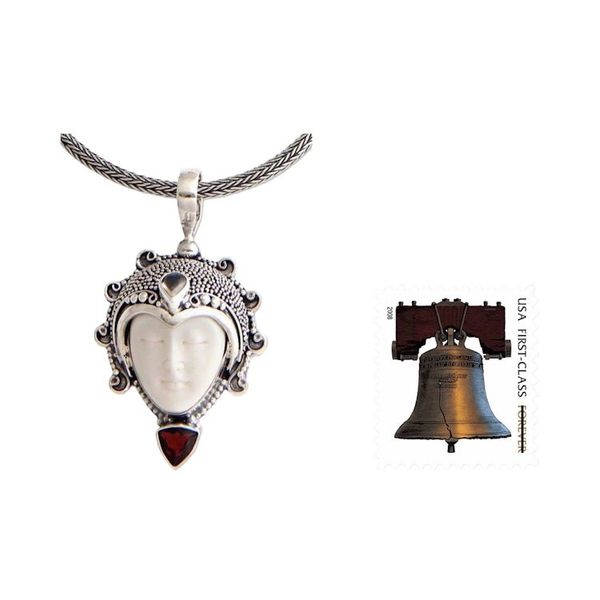 Alternate image for Garnet and Bone Silver Pendant Necklace Princess Aura