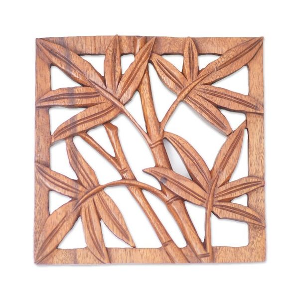 Alternate image for Hand-Carved Suar Wood Relief Panel of Bamboo from Bali Bamboo Copse