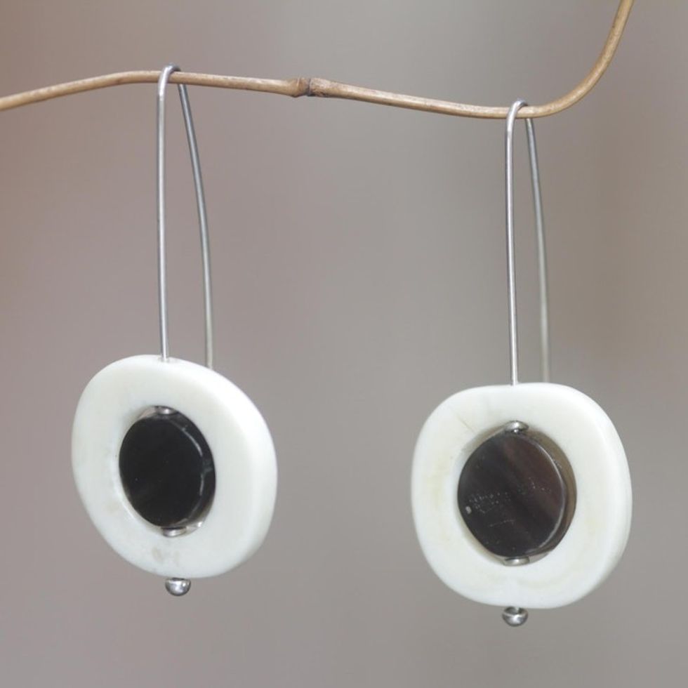 Handcrafted Bone Earrings with Water Buffalo Horn 'Owl'