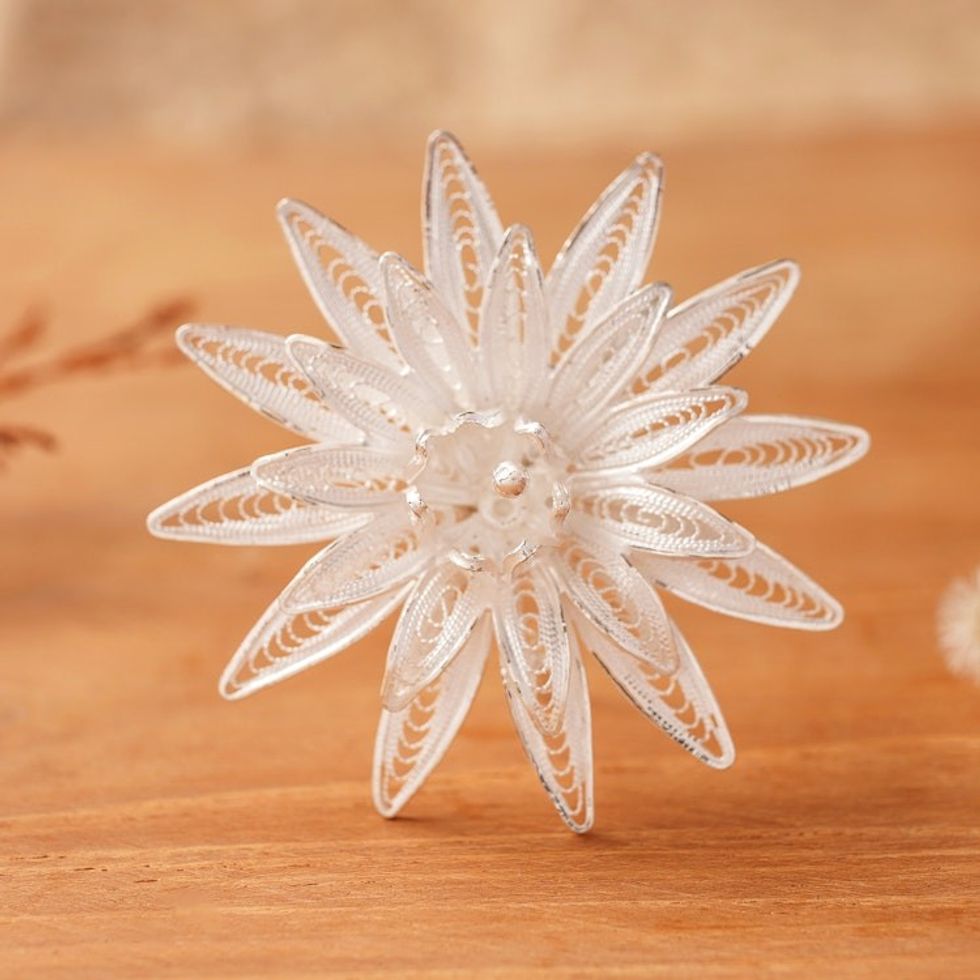 Floral Filigree Sterling Silver Brooch Pin 'Lotus Filigree'
