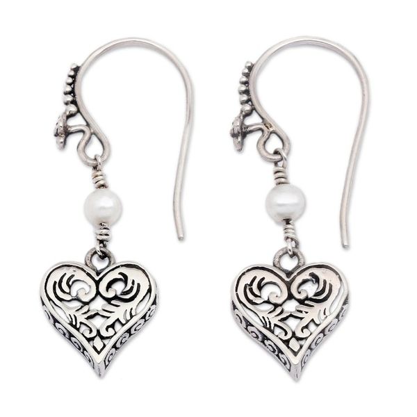 Alternate image for Silver and Pearl Heart Earrings Love in Nature