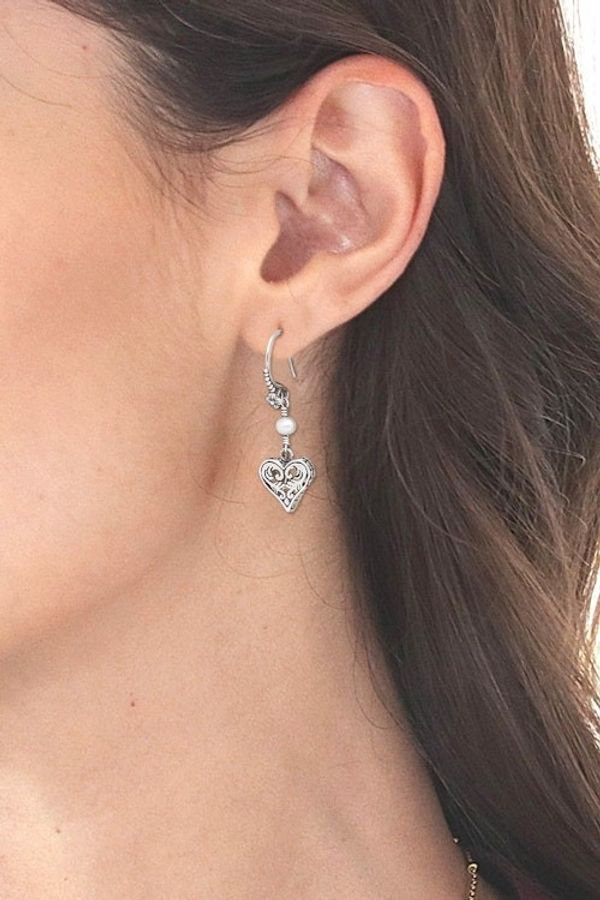 Alternate image for Silver and Pearl Heart Earrings Love in Nature