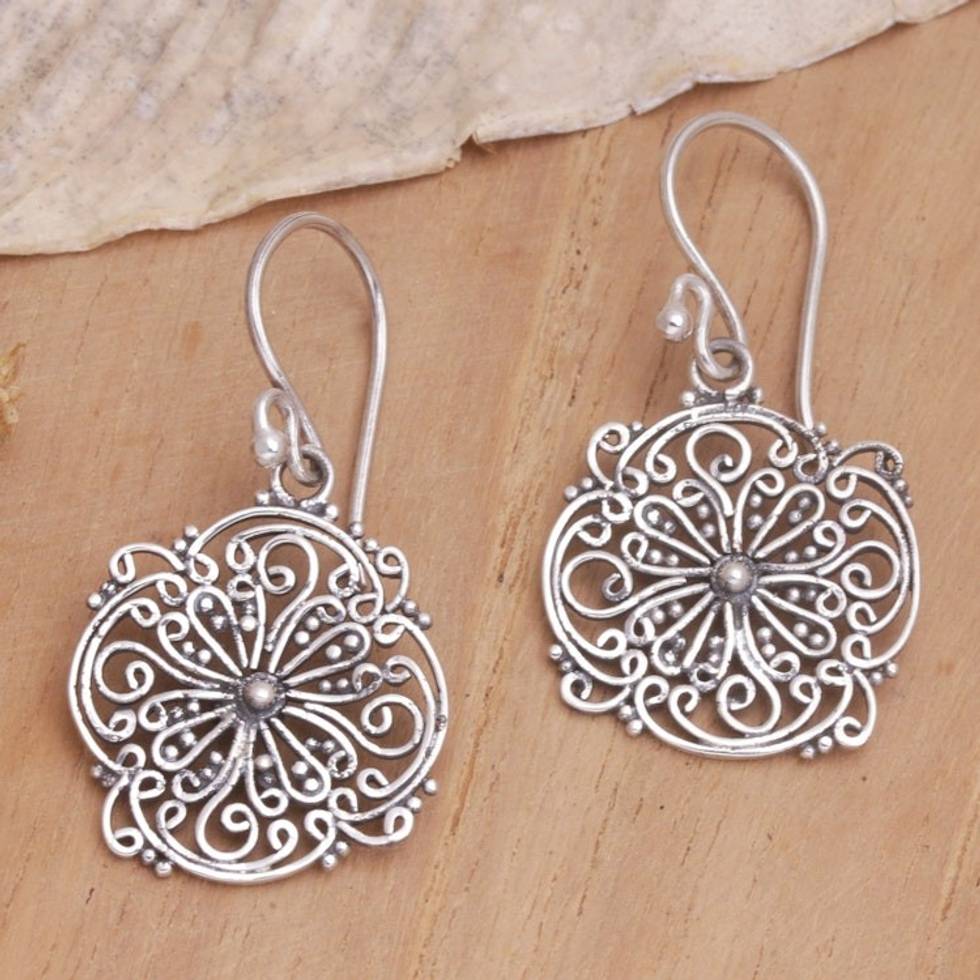 Floral Sterling Silver Earrings from Indonesia 'Remembrance'
