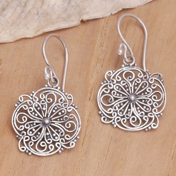 Alternate image for Floral Sterling Silver Earrings from Indonesia Remembrance