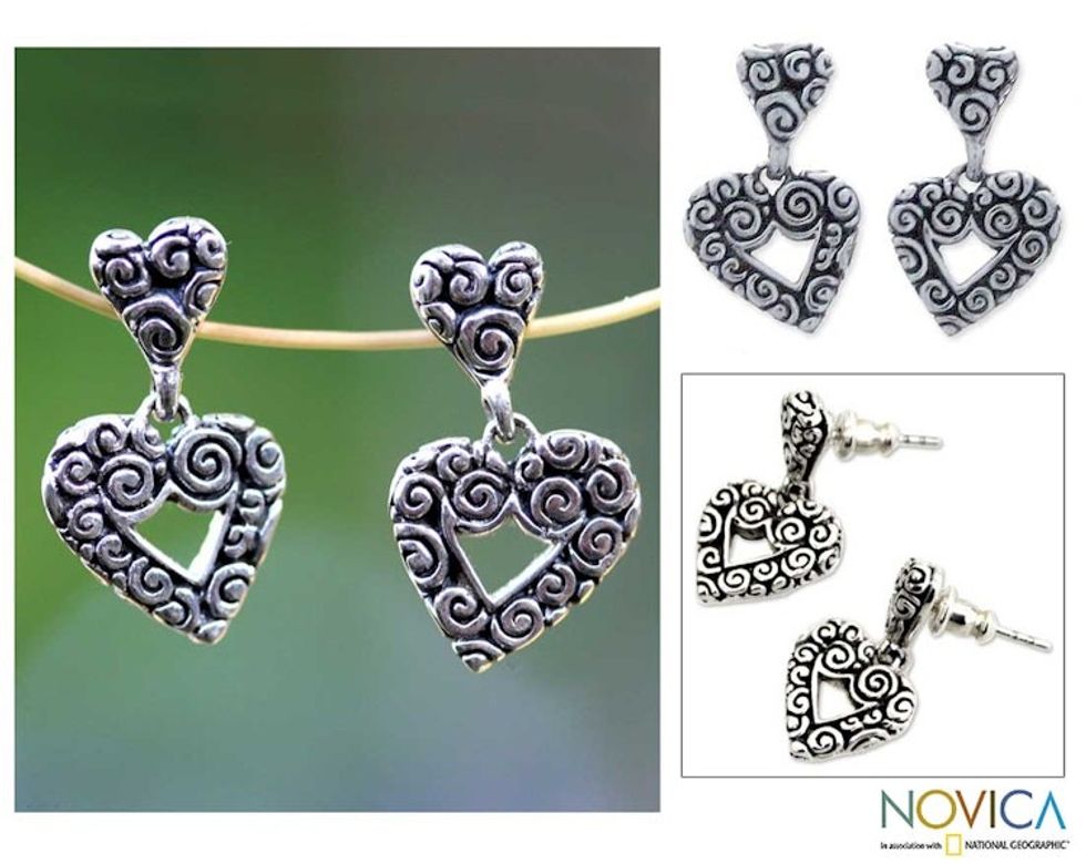 Sterling silver heart earrings 'Javanese Hearts'