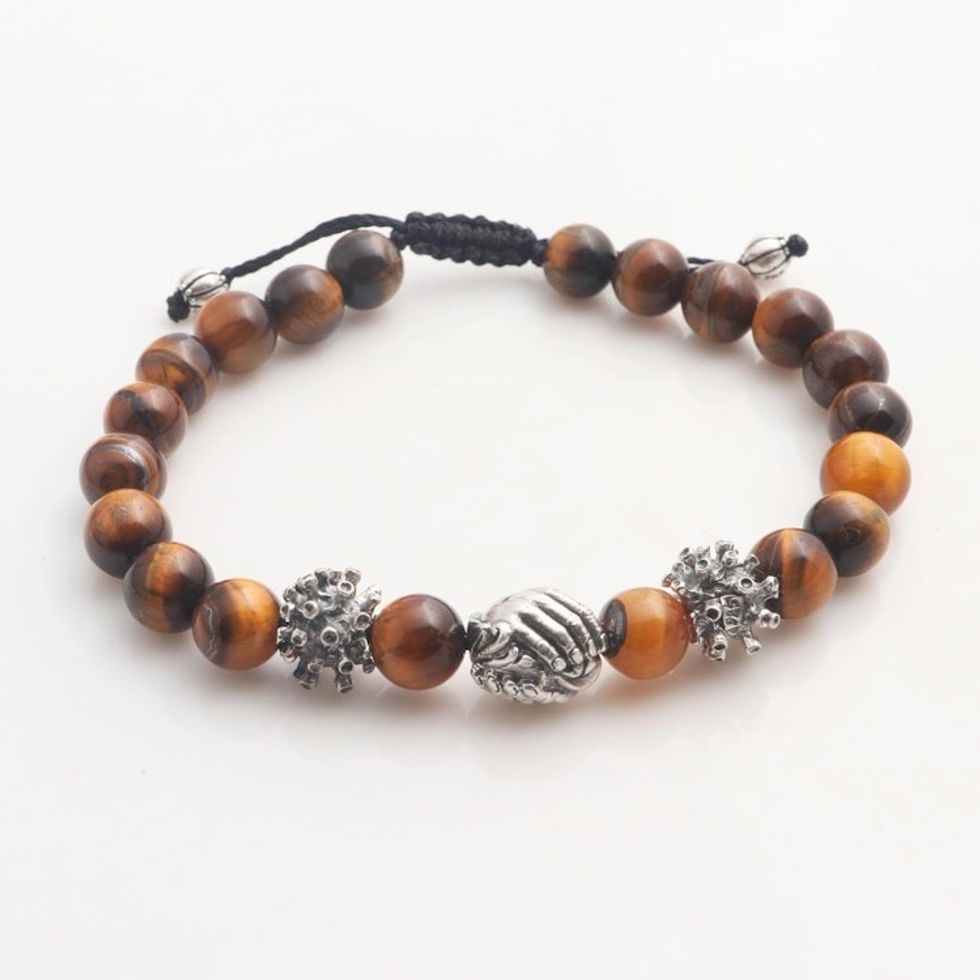 Balinese Tiger's Eye Sterling Silver Unity Bracelet 'Helping Hands Together'