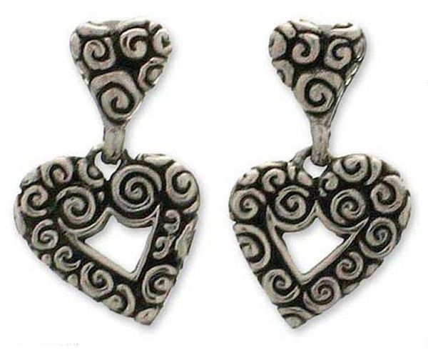 Alternate image for Sterling silver heart earrings Javanese Hearts