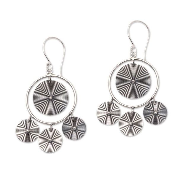 Alternate image for Circular Sterling Silver Chandelier Earrings from Bali Mesmerizing Discs