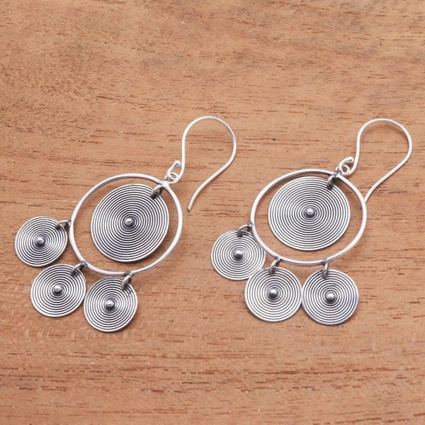 Alternate image for Circular Sterling Silver Chandelier Earrings from Bali Mesmerizing Discs