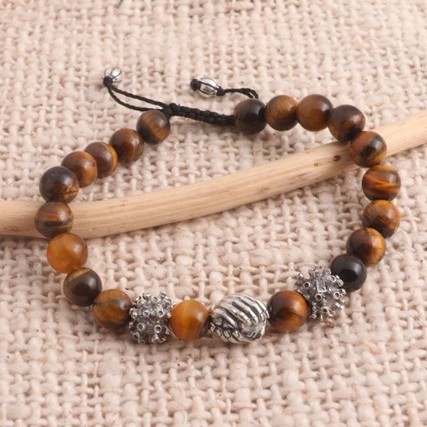 Alternate image for Balinese Tigers Eye Sterling Silver Unity Bracelet Helping Hands Together