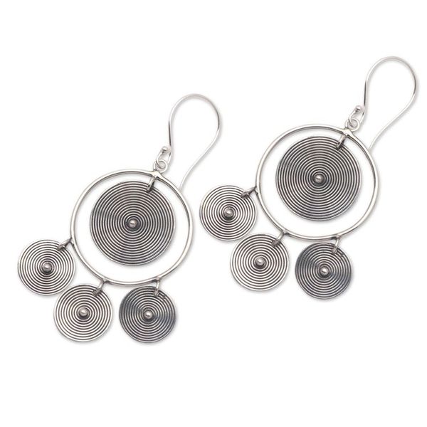 Alternate image for Circular Sterling Silver Chandelier Earrings from Bali Mesmerizing Discs