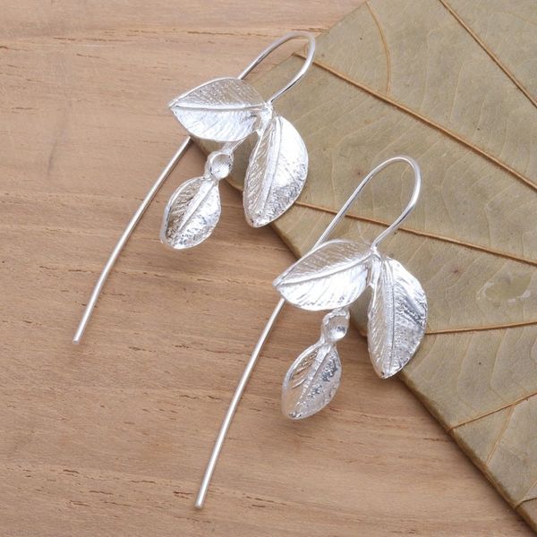 Alternate image for Triple Leaf Sterling Silver Drop Earrings Triple Leaf