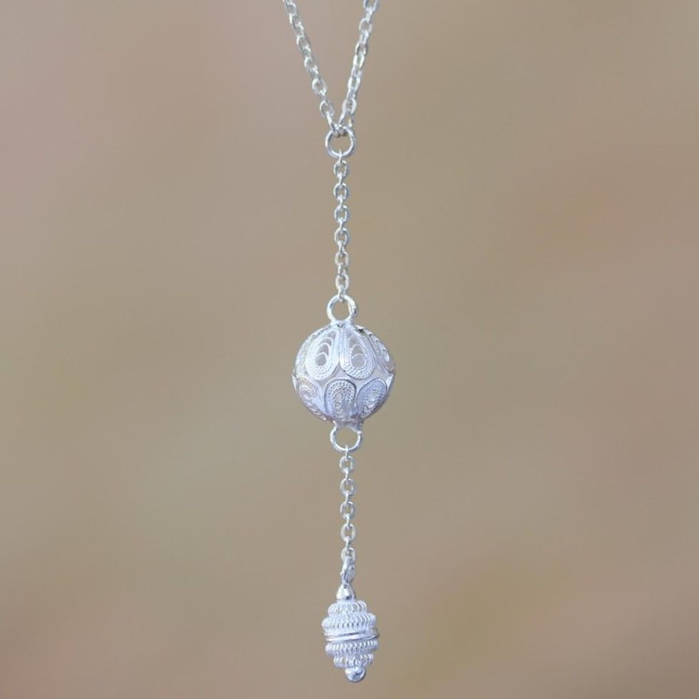 Sterling Silver Filigree Pendant Necklace Crafted in Java 'Fortunate Blessing'