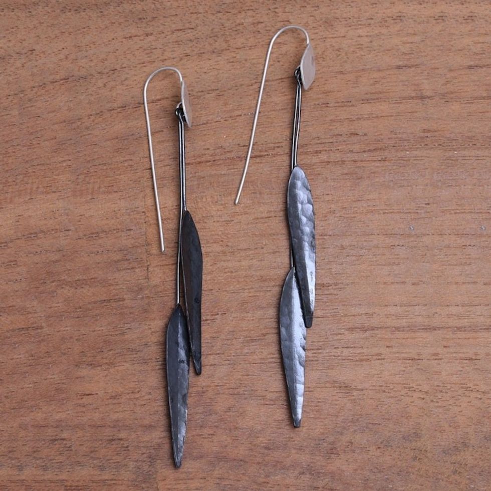 Sterling Silver and Dark Copper Dangle Earrings from Bali 'Dark Summer Points'