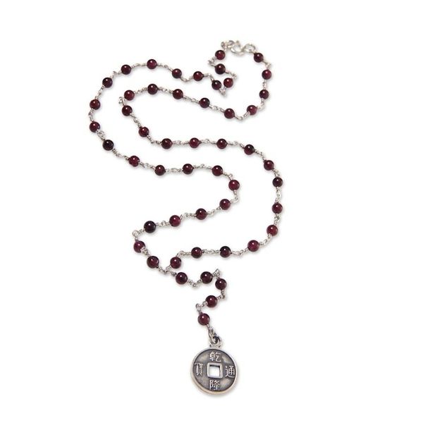 Alternate image for Garnet and Sterling Silver Necklace with Lucky Coin Crimson Pis Bolong
