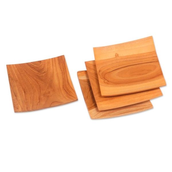 Alternate image for Handmade Square Teak Wood Plates from Bali Set of 4 Fine Meal