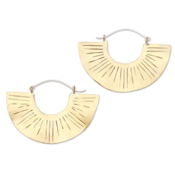Alternate image for Line Pattern Modern Brass Hoop Earrings from Bali Modern Rays