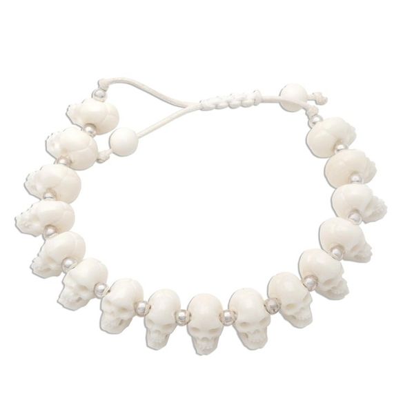 Alternate image for Hand Carved Bone Skull Bead Bracelet Bone Collector